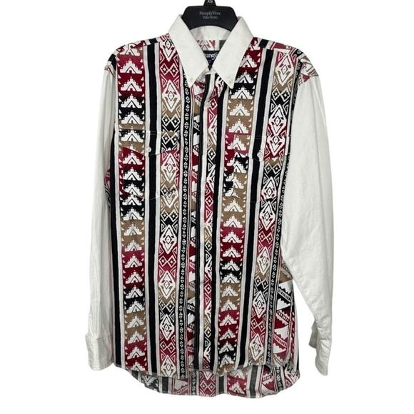 Vintage Wrangler Aztec Navajo Western Shirt Button-Up 15½ 34 Retro - Picture 2 of 13